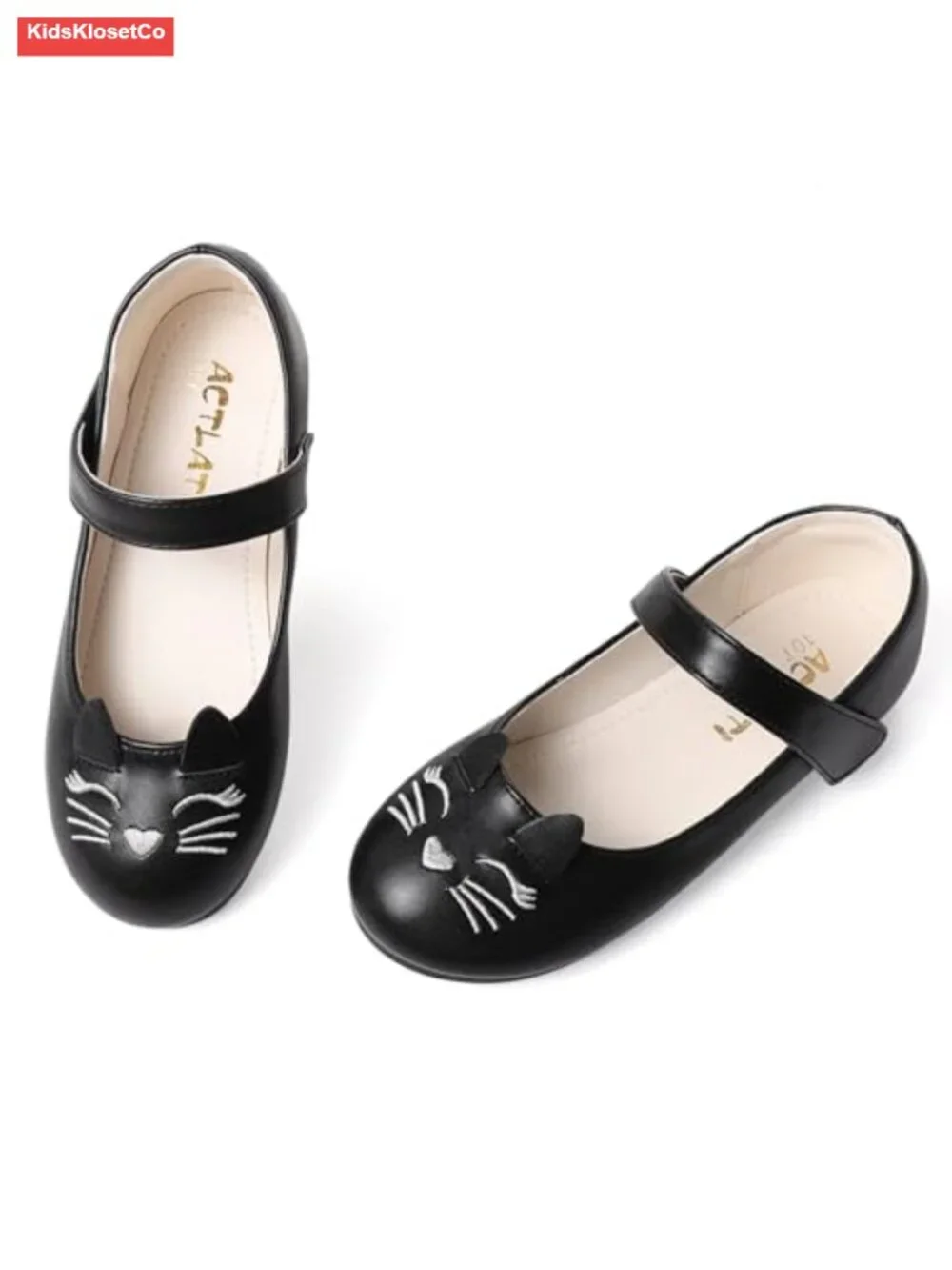 Girls Cat Print Glitter Ballet Flats Mary Jane Dress Shoes